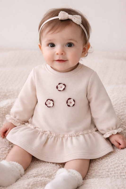 Robe bébé fille en molleton – Détails fleurs brodées