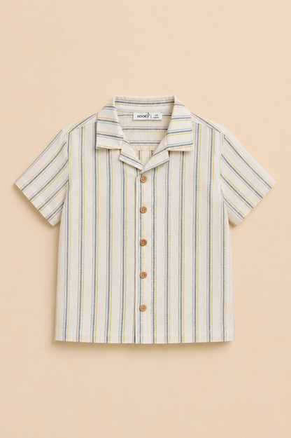 Ensemble Garçon 2 Pièces – Chemise Rayée & Short Beige