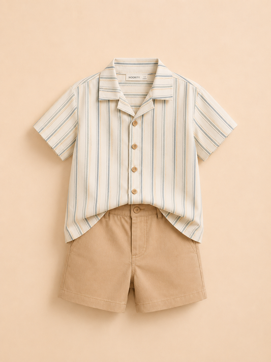 Ensemble Garçon 2 Pièces – Chemise Rayée & Short Beige