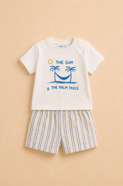 Ensemble Bébé Garçon « The Sun & The Palm Trees » – T-shirt & Short Rayé