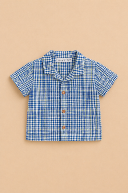 Ensemble Bébé Garçon 2 Pièces – Chemise Vichy Bleu & Short Blanc