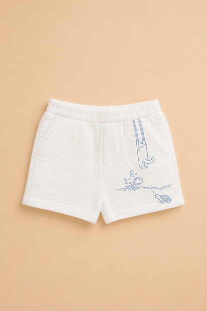 Ensemble Bébé Garçon 2 Pièces – Chemise Vichy Bleu & Short Blanc