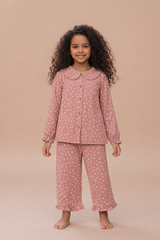 Ensemble pyjama fille à motif fleuri – Douceur & élégance