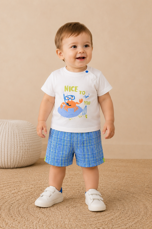 Ensemble Bébé Garçon “Nice to Sea You” – Fraîcheur & Confort d’Été
