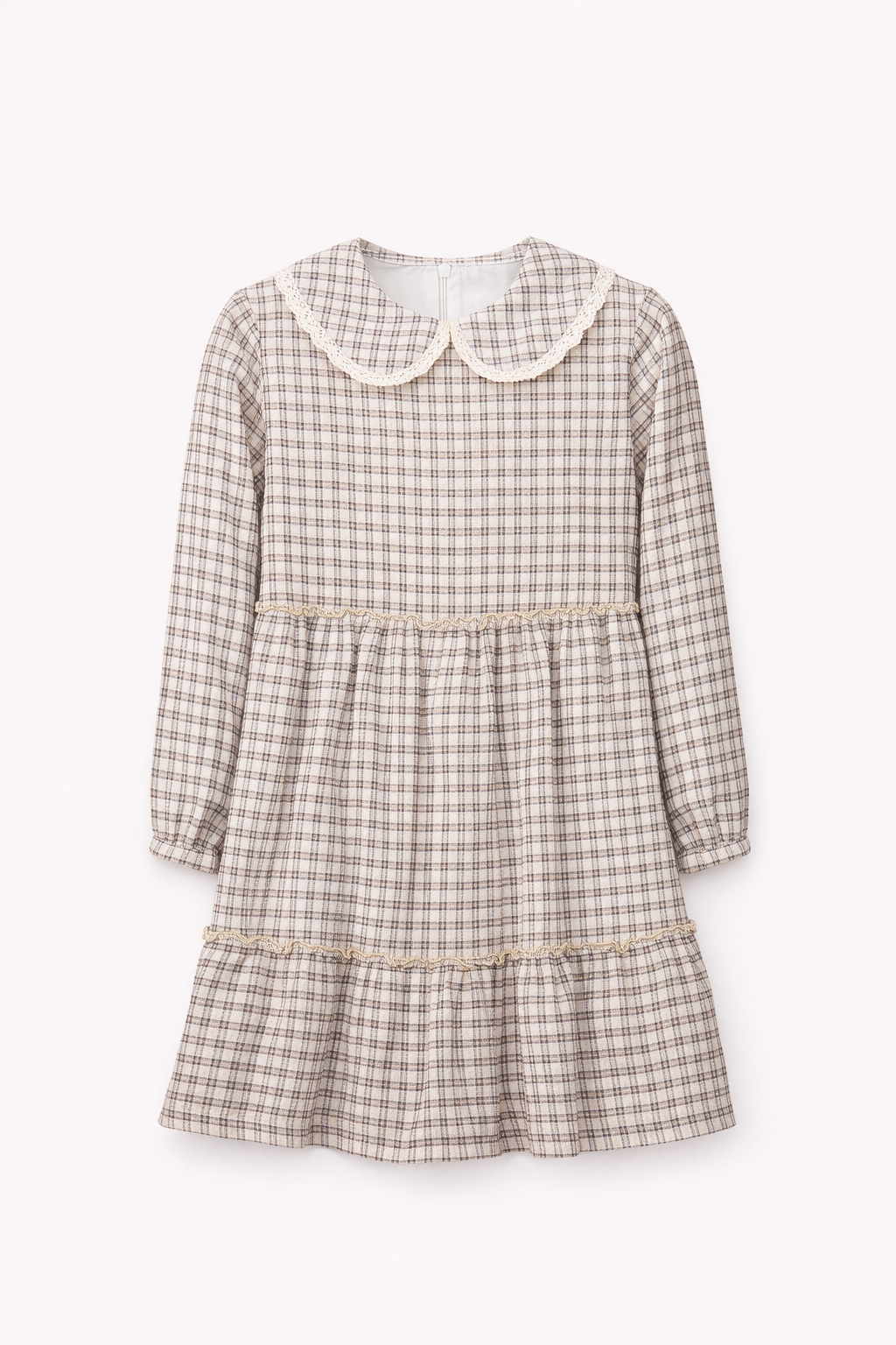 Robe à carreaux avec col dentelle – Fille