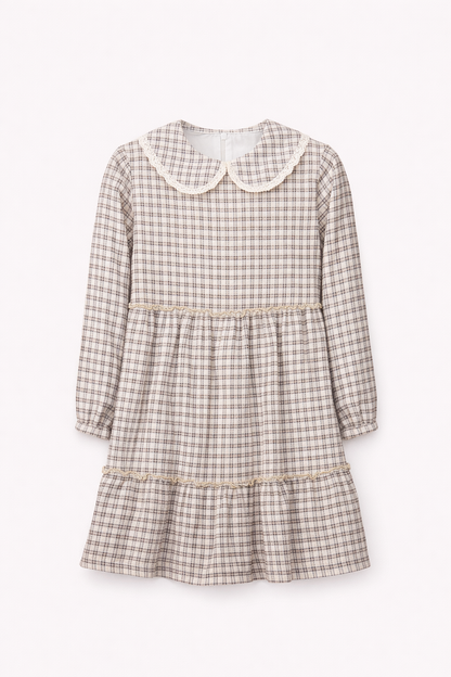 Robe à carreaux avec col dentelle – Fille