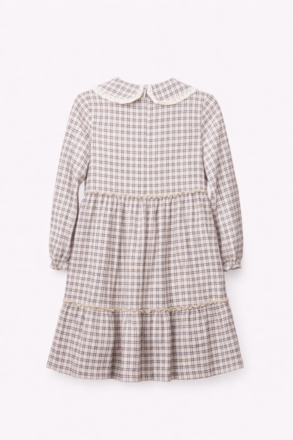 Robe à carreaux avec col dentelle – Fille