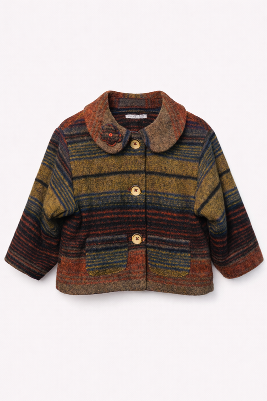 Veste bébé à rayures – Style vintage & chaleur naturelle