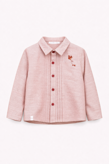 Chemise bébé garçon – Motif vichy bordeaux avec broderie