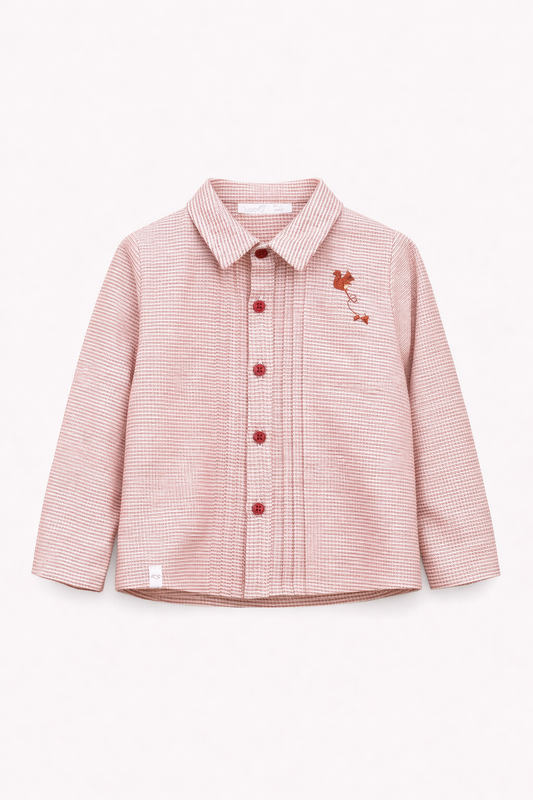 Chemise bébé garçon – Motif vichy bordeaux avec broderie