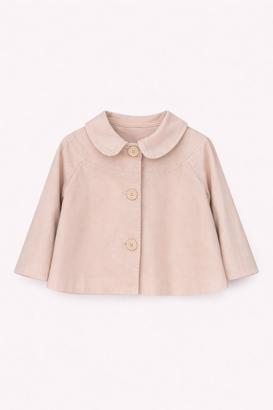 Veste bébé beige à col rond – Douceur et élégance au quotidien
