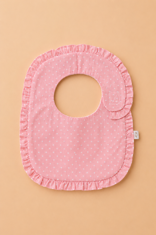 Bavoir Bébé à Pois Roses avec Volants