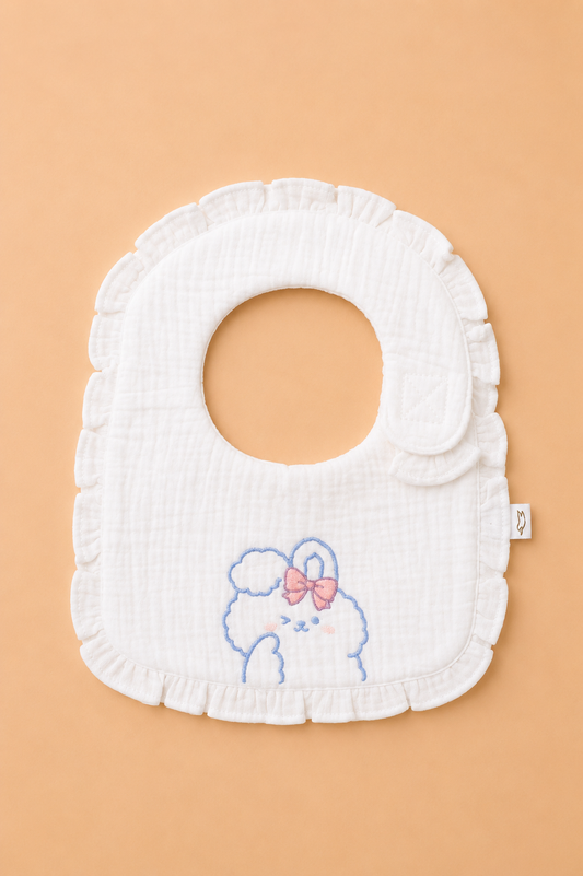 Bavoir Bébé Imperméable en Gaze de Coton – Blanc Brodé
