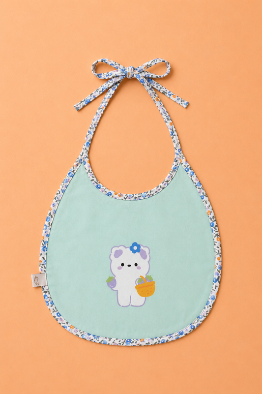 Bavoir Bébé Imperméable Vert d’Eau – Motif Ourson