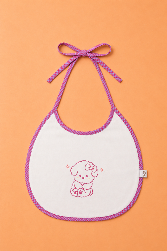 Bavoir Bébé Imperméable Blanc – Motif Petit Chien Rose