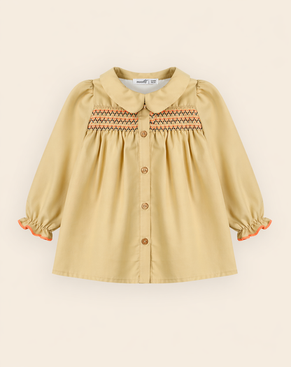 Robe bébé fille à smocks brodés – Élégance classique & charme délicat