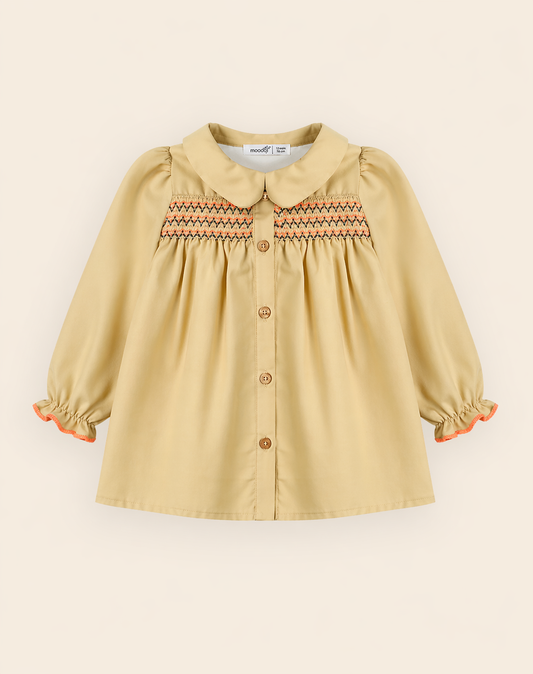 Robe bébé fille à smocks brodés – Élégance classique & charme délicat