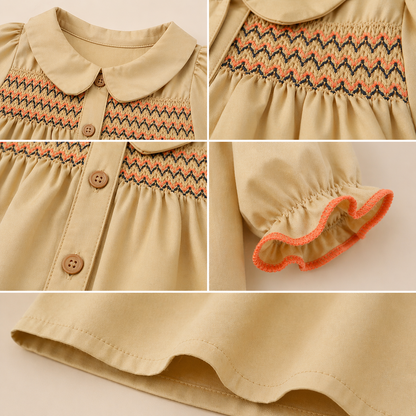 Robe bébé fille à smocks brodés – Élégance classique & charme délicat