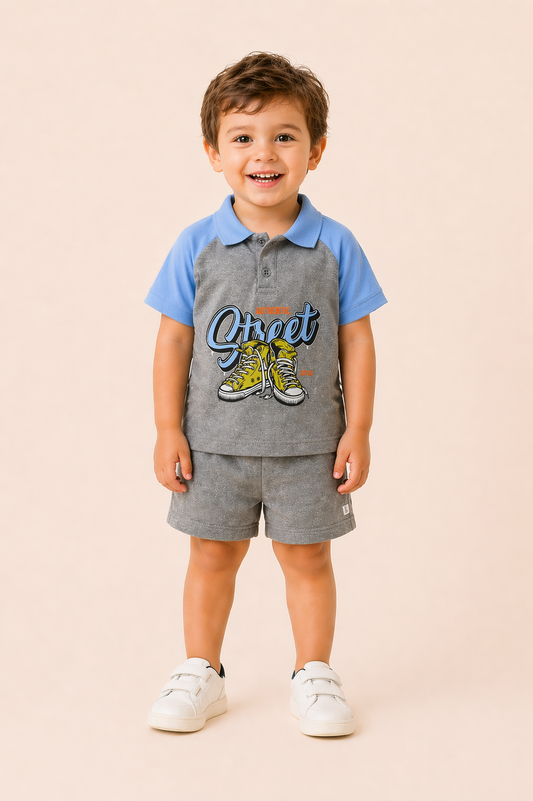 Ensemble garçon polo imprimé & short – Look urbain et confort absolu