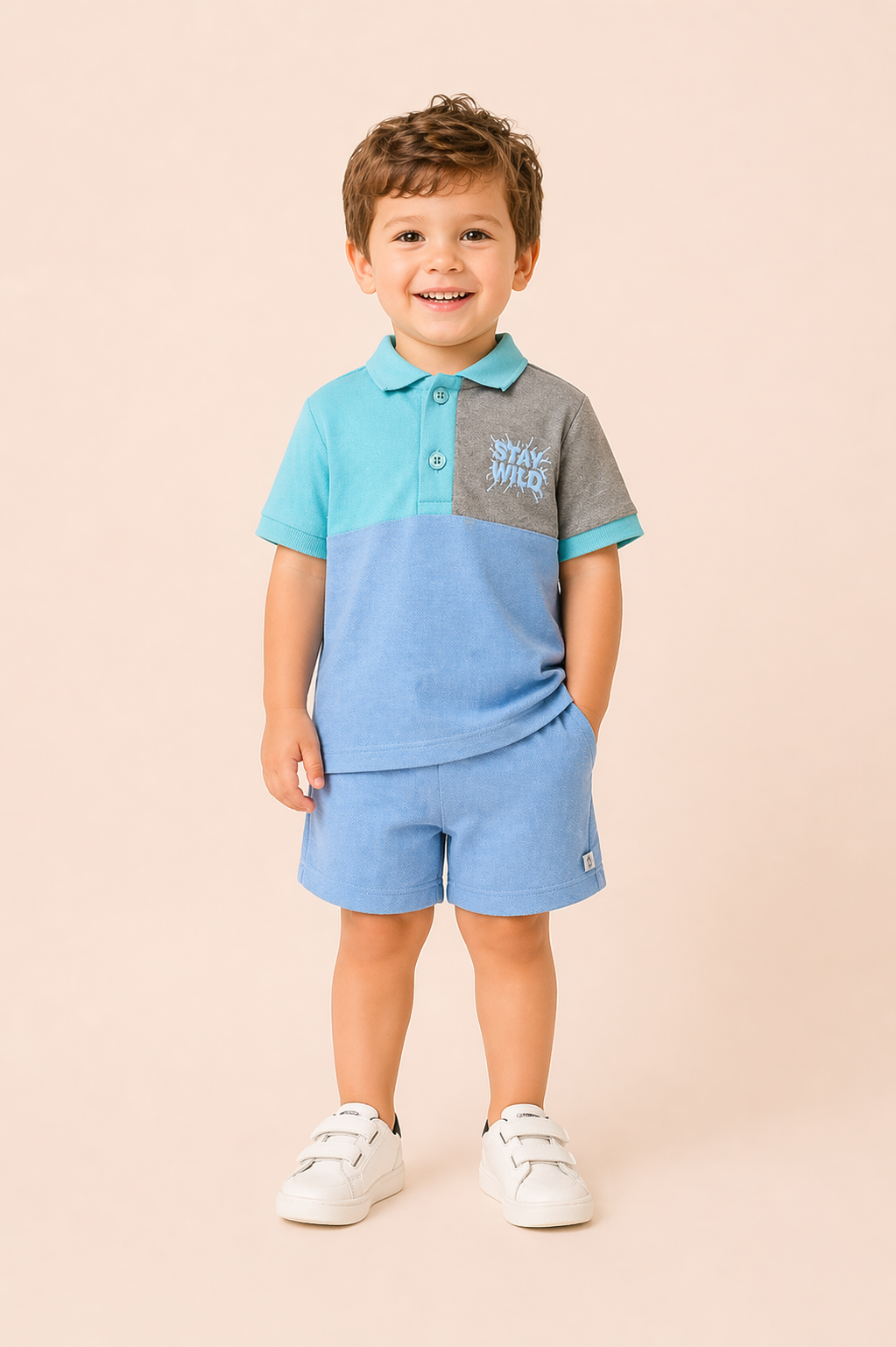 Ensemble garçon polo color block & short – Style moderne & confort