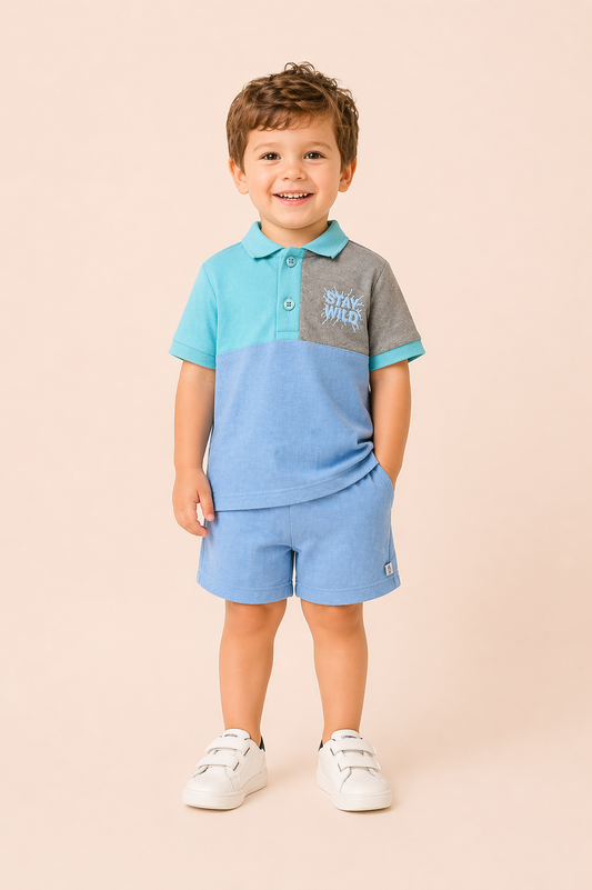 Ensemble garçon polo color block & short – Style moderne & confort