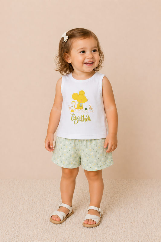 Ensemble bébé fille t-shirt imprimé & short – Douceur naturelle & style adorable