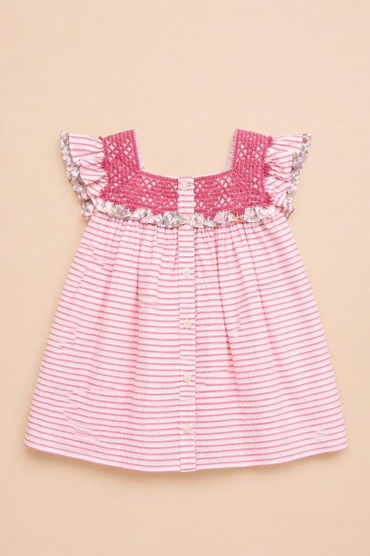 Robe bébé fille rose à smocks – Charme délicat & élégance estivale