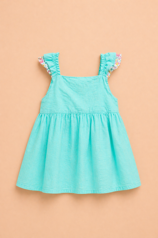Robe fille turquoise à volants – Fraîcheur & élégance estivale