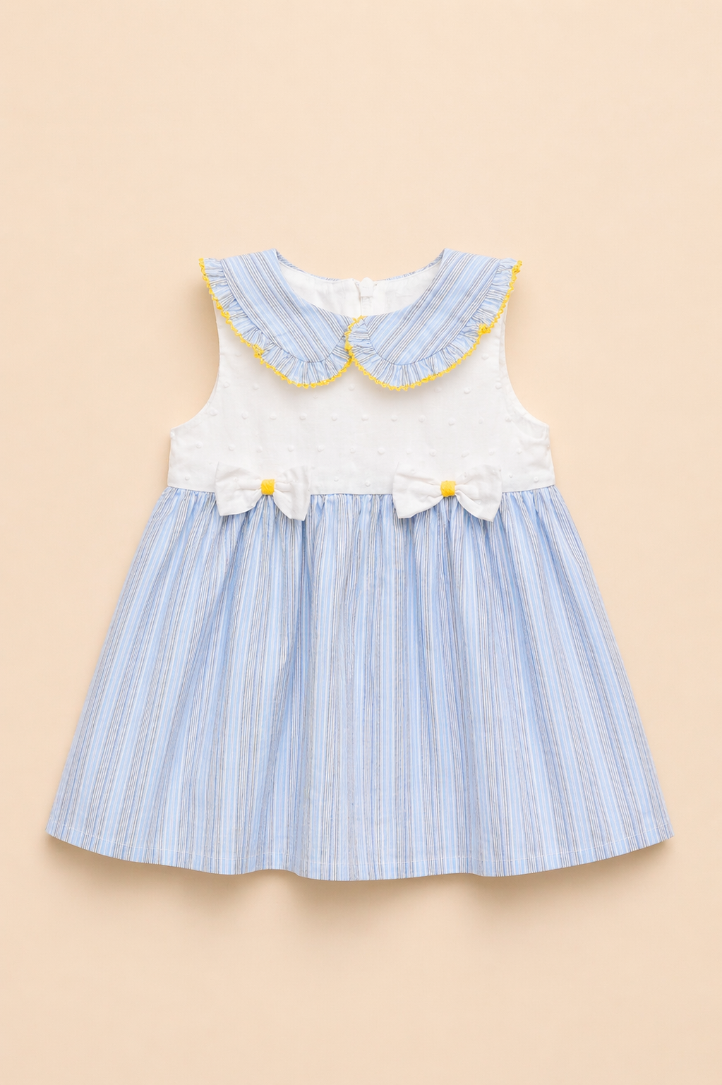Robe bébé fille rayée bleu – Élégance douce & détails raffinés