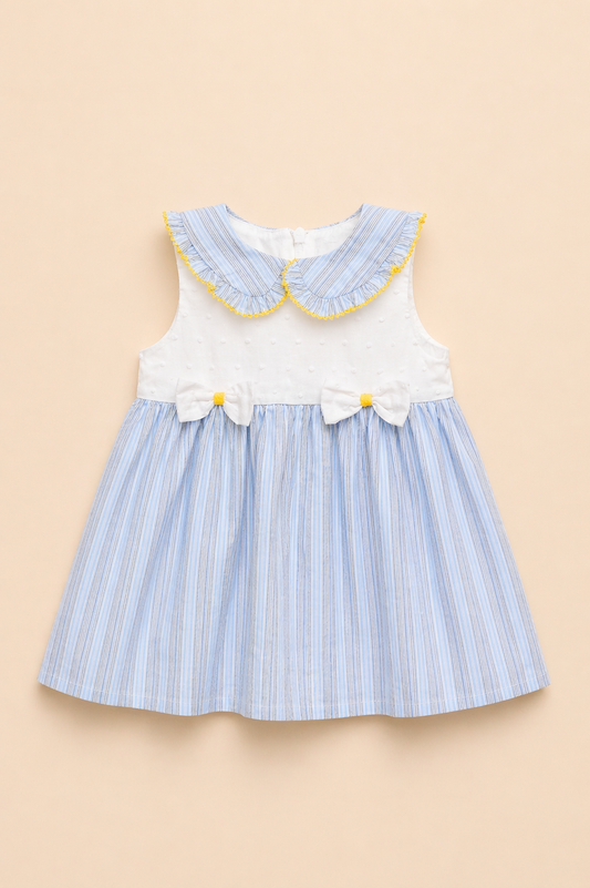 Robe bébé fille rayée bleu – Élégance douce & détails raffinés