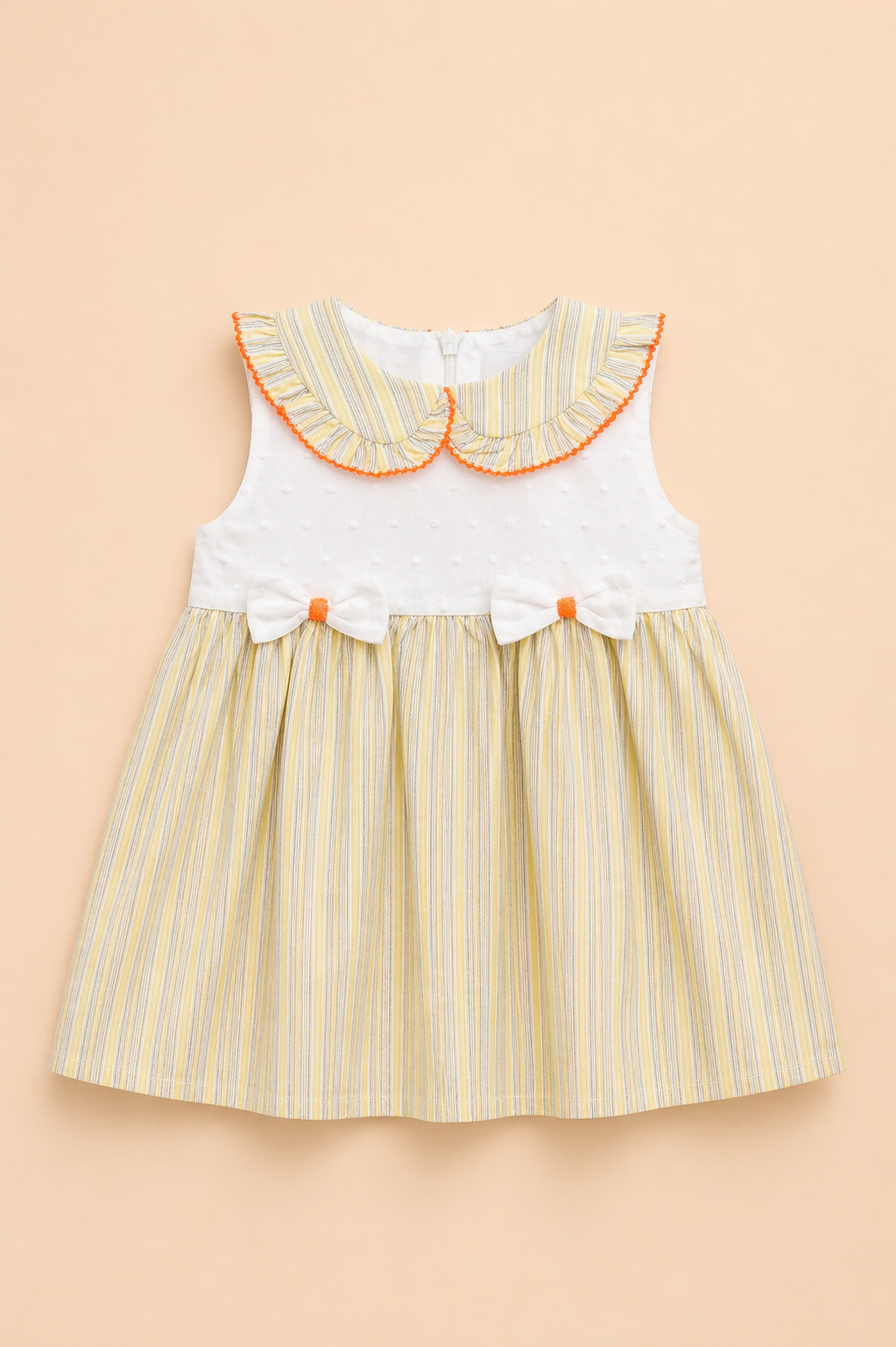 Robe bébé fille rayée jaune – Élégance lumineuse & détails raffinés
