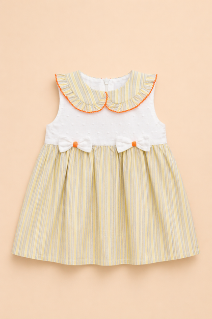 Robe bébé fille rayée jaune – Élégance lumineuse & détails raffinés