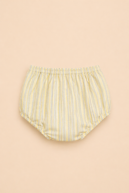 Robe bébé fille rayée jaune – Élégance lumineuse & détails raffinés