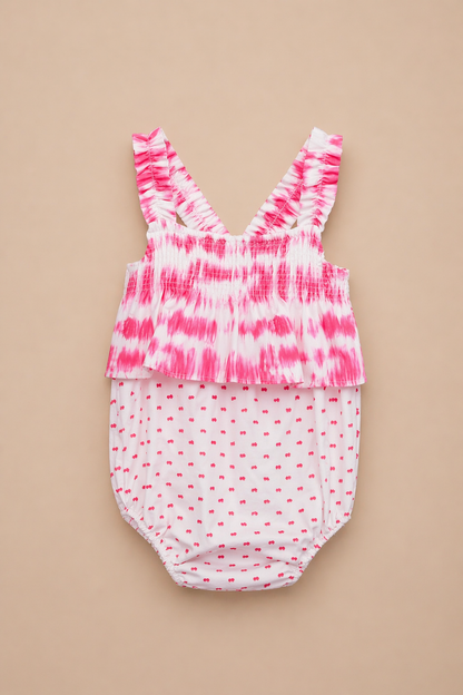Barboteuse bébé fille rose – Fraîcheur estivale & confort absolu