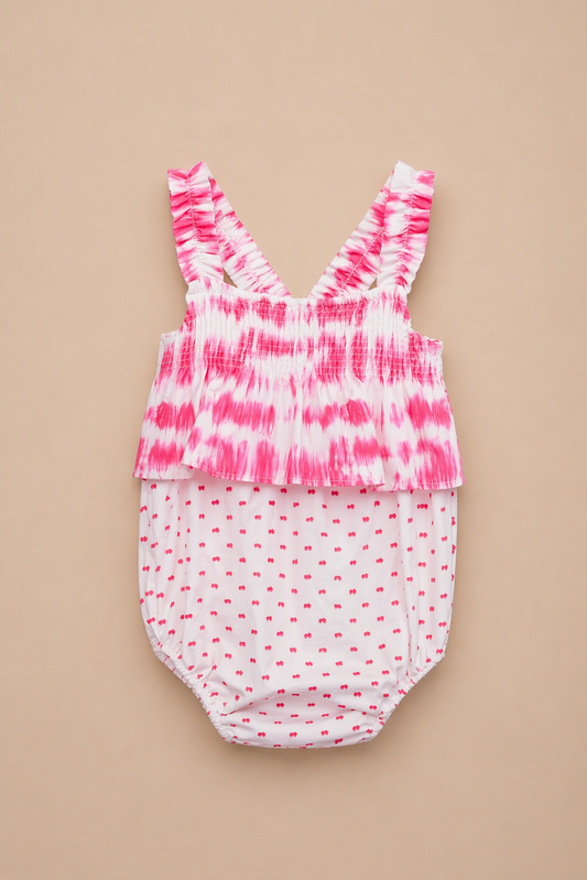 Barboteuse bébé fille rose – Fraîcheur estivale & confort absolu