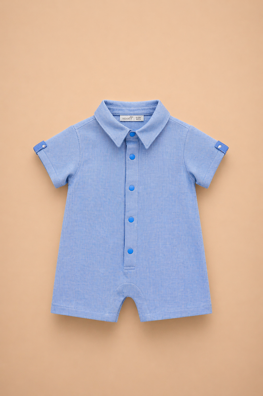 Barboteuse bébé garçon bleue – Élégance casual & confort optimal