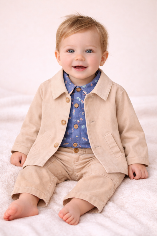 Veste bébé beige – Élégance douce & confort absolu