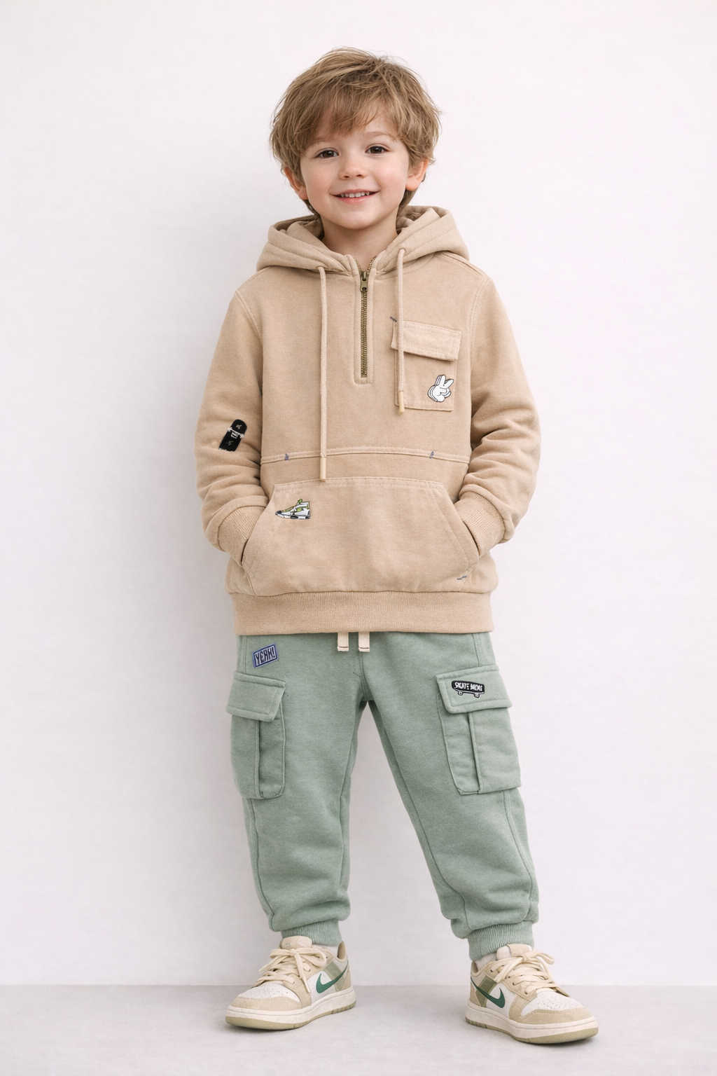 Pantalon Jogger Enfant Style Cargo – Vert Sauge