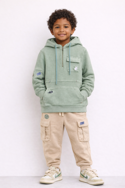 Sweat à Capuche Enfant Style Casual – Vert Sauge