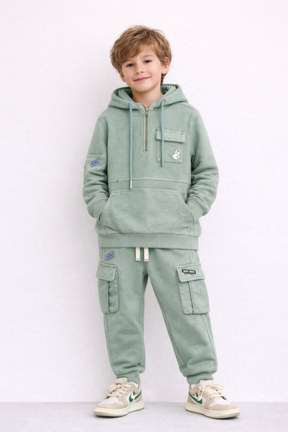 Pantalon Jogger Enfant Style Cargo – Vert Sauge