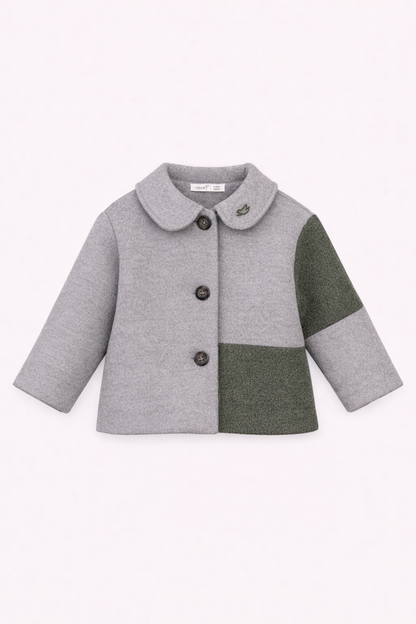 Veste bébé gris et vert – Élégance moderne et confort douillet