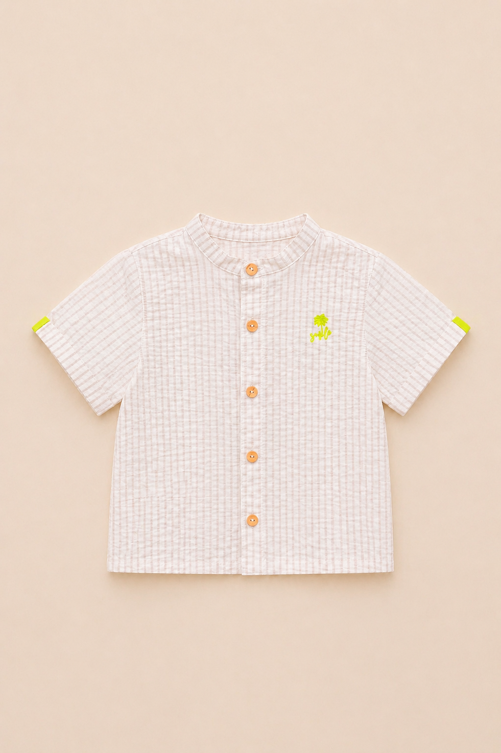 Ensemble garçon chemise rayée & pantalon Kaki – Élégance moderne & confort naturel