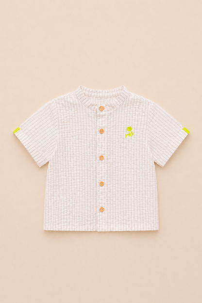 Ensemble garçon chemise rayée & pantalon Kaki – Élégance moderne & confort naturel