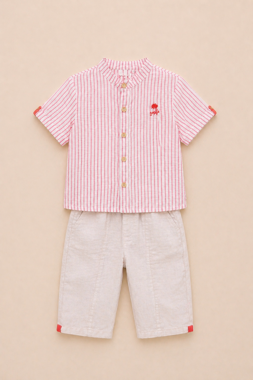 Ensemble garçon chemise rayée  & pantalon écru – Élégance estivale & confort chic