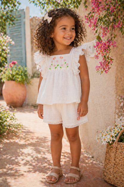 Ensemble fille brodé – Pureté & élégance artisanale