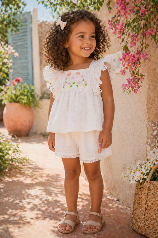 Ensemble fille brodé – Pureté & élégance artisanale
