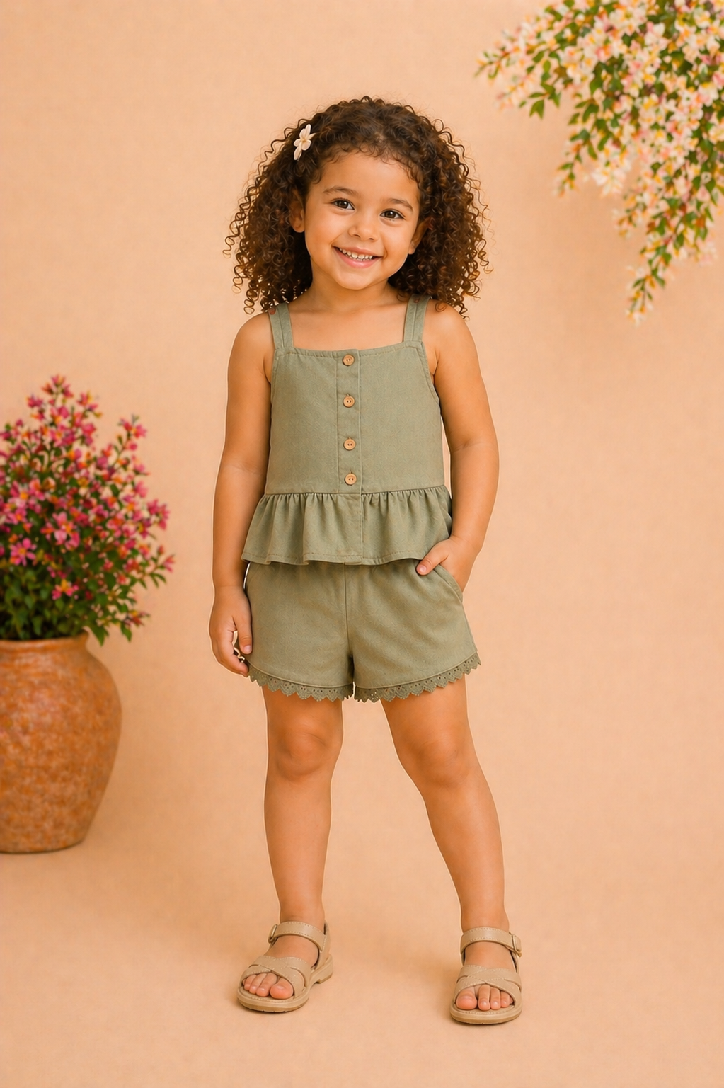 Ensemble fille kaki – Élégance naturelle & style minimaliste