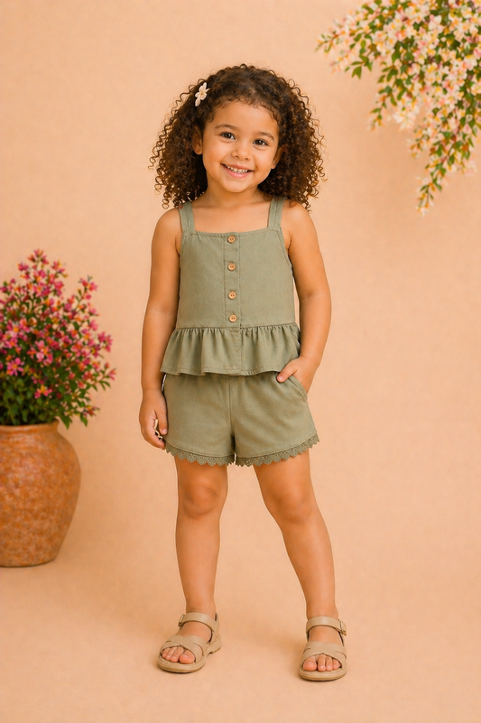 Ensemble fille kaki – Élégance naturelle & style minimaliste