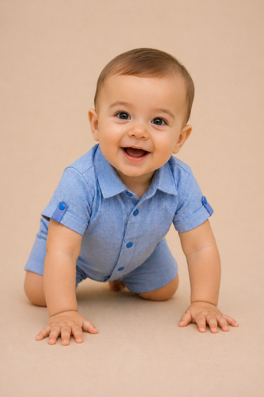 Barboteuse bébé garçon bleue – Élégance casual & confort optimal