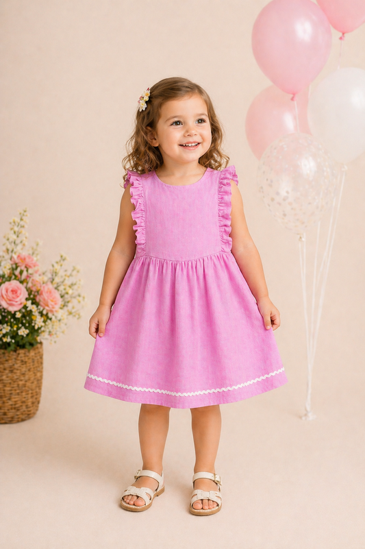 Robe fille rose à volants – Élégance douce & charme intemporel